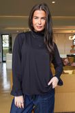 Essential Body Stretch Cotton Ruffle Neck Layering Top Navy - 